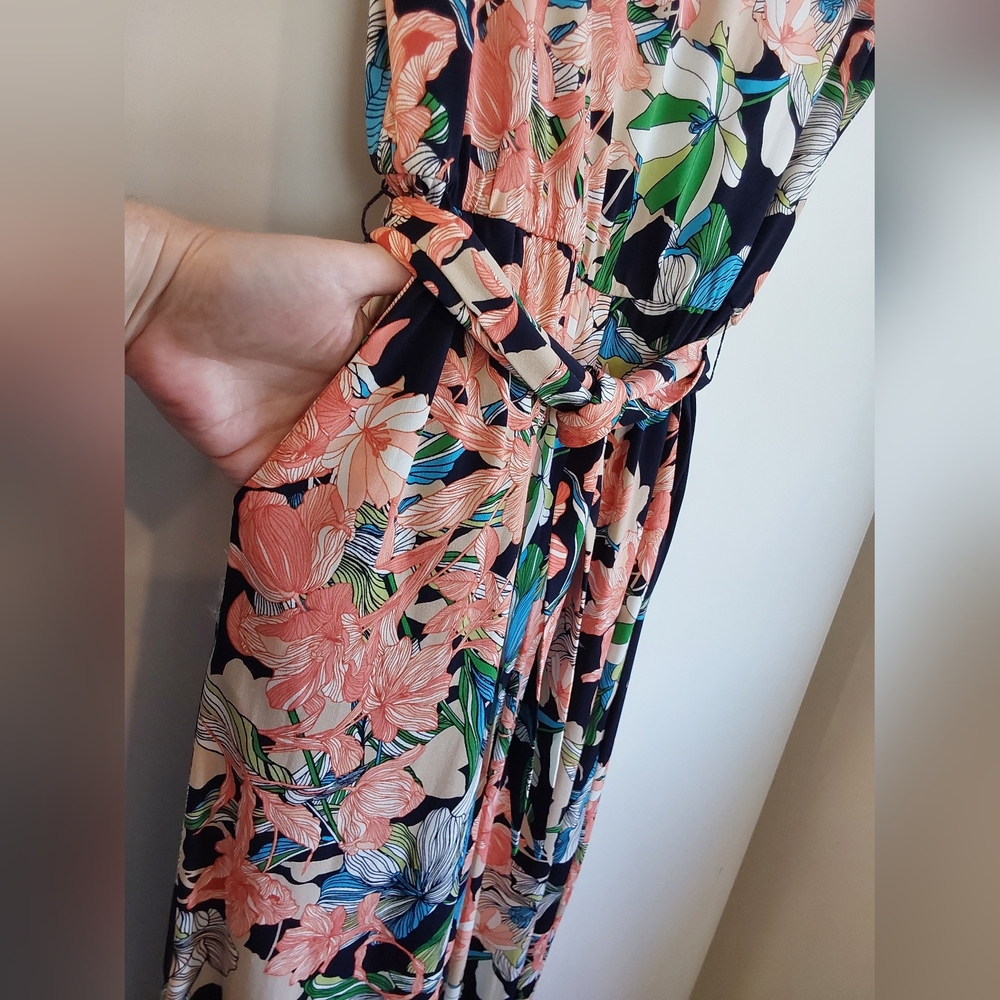 Chico's 1 Floral Jumpsuit - Navy and Pink - Picture 3 of 12